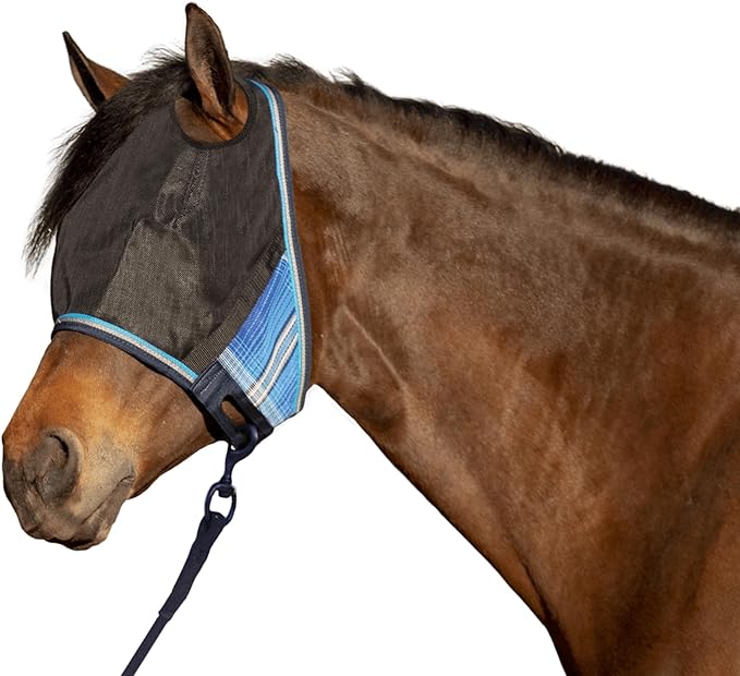 Kensington 90% UV Fly Mask Halter CatchMask UViator - Without Ears & Forelock Freedom Web Trim *Roomy Fit*- Large, Kentucky Blue