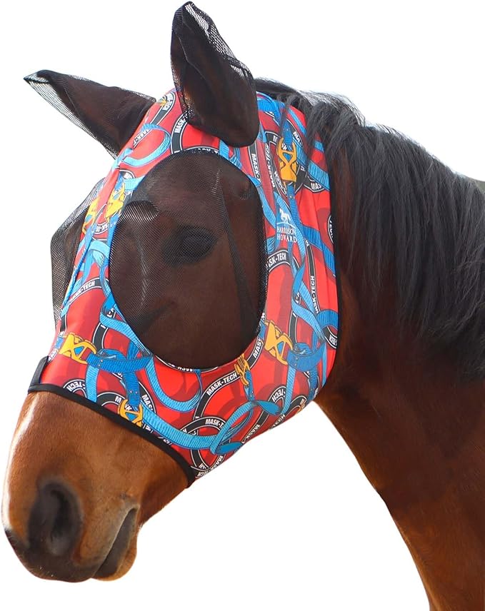 Harrison Howard Super Comfort Stretchy Fitting Horse Fly Mask with UV Protection Soft on Skin with Breathability Knitted Printing Large
