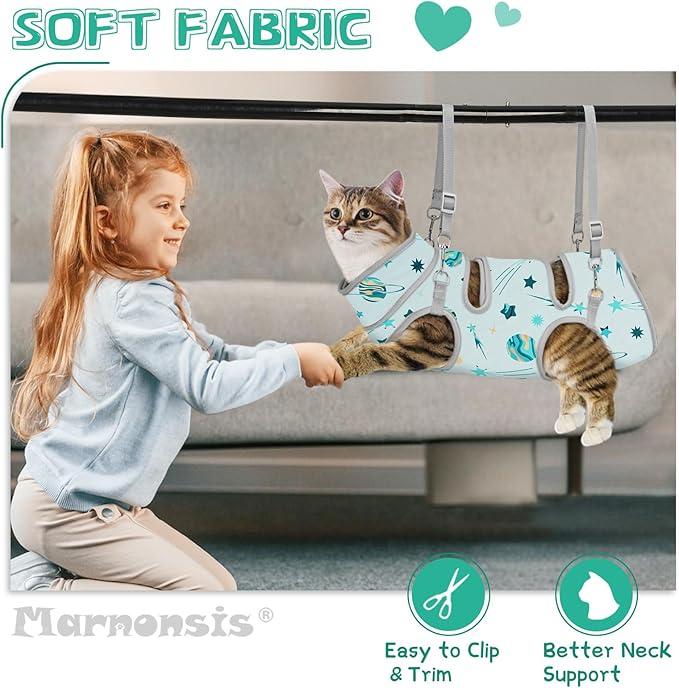 Cat Grooming Hammock, Self-Adherent Wrap for Cutting Nails, Anti-Escape Calming Grooming Bag for Medicine, Nail Clipping, Teeth Brushing, Ear Cleaning