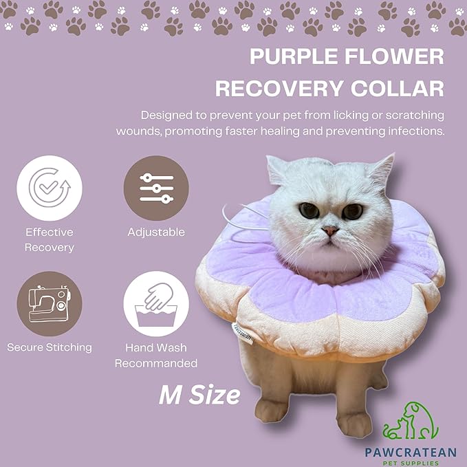 Adjustable Comfy Flower Style Elizabeth Collar for Cats Puppies Soft Recovery Cone Pet Protective Neck Collar (Purple, Small)