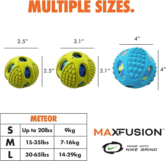 Max Fusion with Nike Grind, Arlee Meteor Dog Toy, Chew Toy for Play, Fetch, Tug, M