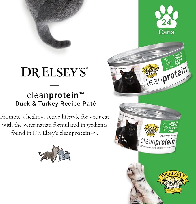 Dr. Elsey's cleanprotein Duck & Turkey Recipe Wet Cat Food, Pate 5.3 oz cans (Pack of 24)