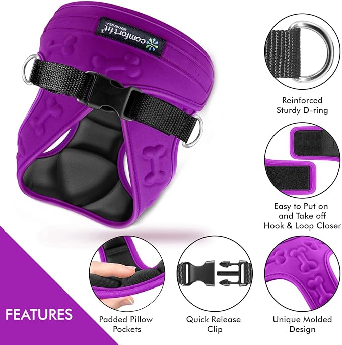 Comfort Fit Dog Harness No Pull with Adjustable Buckles Soft Padded Reflective Choke Step-in Pet Vest with Easy Control Handle for Small Medium Large Dogs & Puppies for Walking Running Training