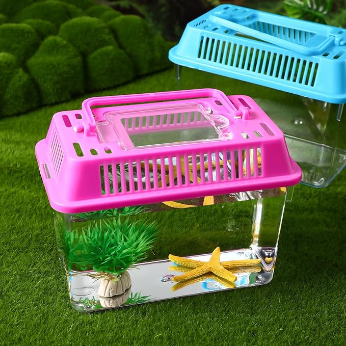4pcs Portable Handheld Fish Tank Lightweight Aquarium for Turtle Goldfish and Hamster Transparent Container with Creative Design for Easy Feeding and Cleaning