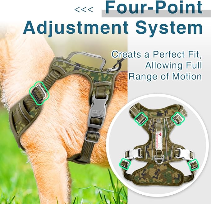 BARKBAY Dog Harness No Pull with ID Tag Pocket - Heavy Duty, Reflective, Easy Control for Large Dogs(Camo,M)