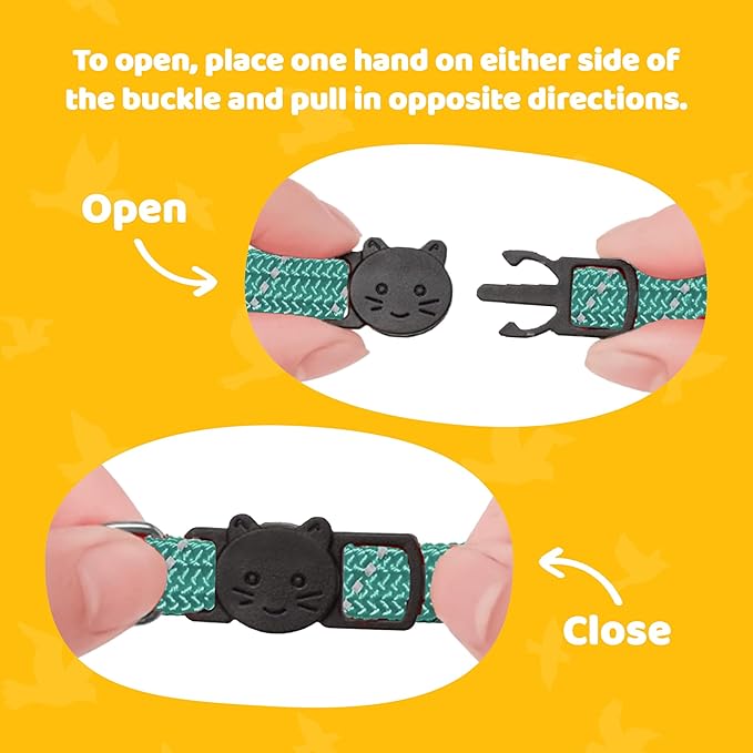 BirdsBeSafe® Break Away Cat Collar with Bell, Reflective Thread for Night Visibility, Comfortable Elastic Stretch Cat Collar to Protect Cat from Getting Stuck in The Garden.
