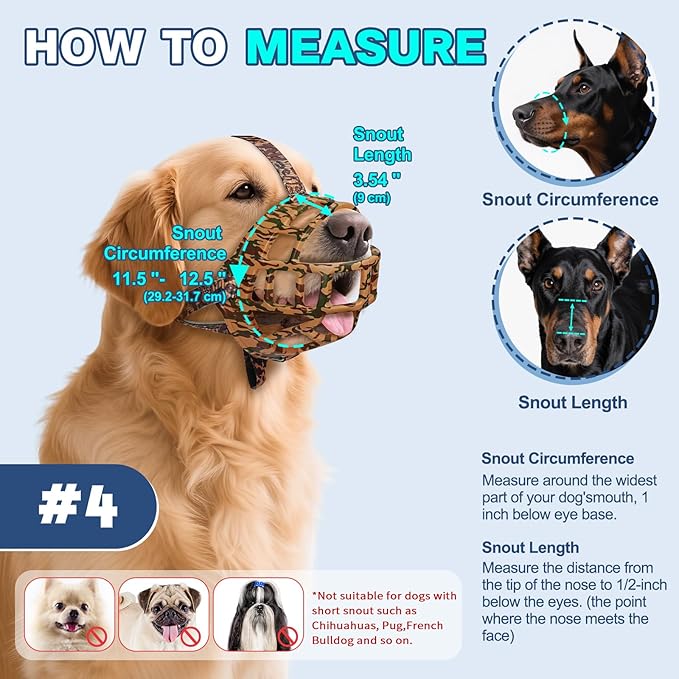 Basket Muzzle to Prevent Biting, Dog Muzzle for Large Medium Small Dogs Allows Panting Drinking Anti Chewing, Perfect for Grooming Trimming Training and Aggressive Reactive Dogs (Brown, Size 4)
