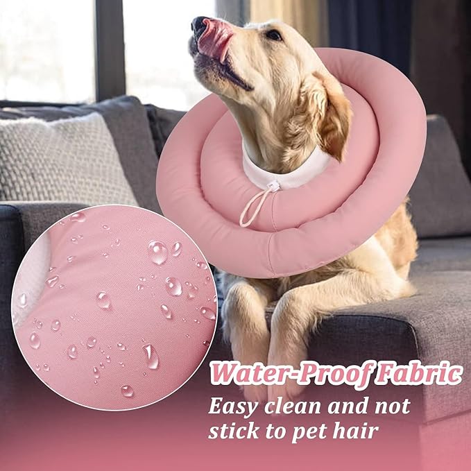 IDOMIK Dog Recovery Collar, Waterproof Soft Dog Cone After Surgery, Comfy Protective Elizabethan Collar Alternative for Dogs Cats, Adjustable Pet Neck Donut Cone Anti-Licking Biting Wounds,Pink,M