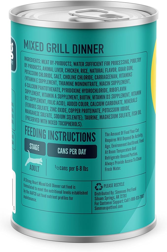 A Strong Heart Canned Wet Cat Food, Mixed Grill Dinner - 13.2 oz Cans (Pack of 12), Made in The USA with Real Chicken & Liver