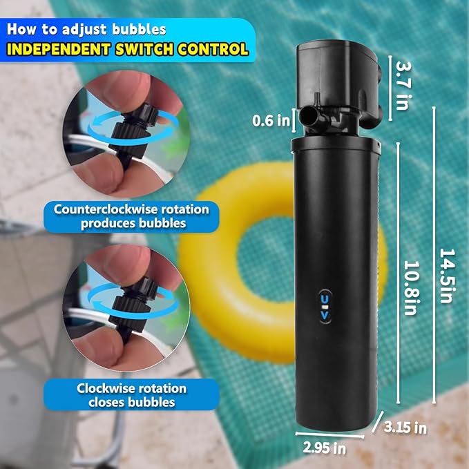 600GPH UV Aquarium Filter for 75-300 Gal Tank, Large Fish Turtle Tank Green Water Clean Machine Submersible Canister Filter Powerful Pump Pond Filter for Saltwater Freshwater Crystal Green Killing