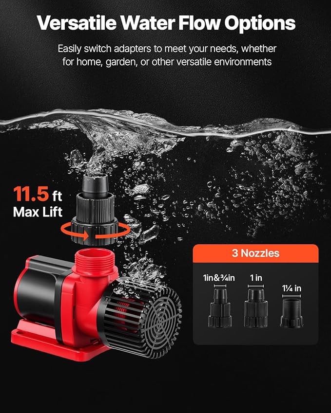 VEVOR Aquarium 24V DC Water Pump, 60W, 1750 GPH Marine Wavemaker Return Pump with Controller, Adjustable Flow, Feed Mode, 16 ft Maximum Lift, for Saltwater Freshwater Fish Tank Sump Pond Circulation
