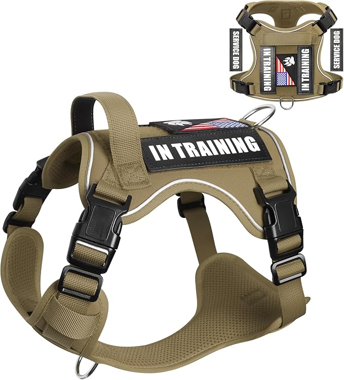 WINSEE Service Dog in Training Harness with 5 PCS Patches, Reflective Tactical Dog Vest Harness, Adjustable Soft Oxford Pet Harness with Easy Control Handle, Hook & Loop Panels for Walking Hiking