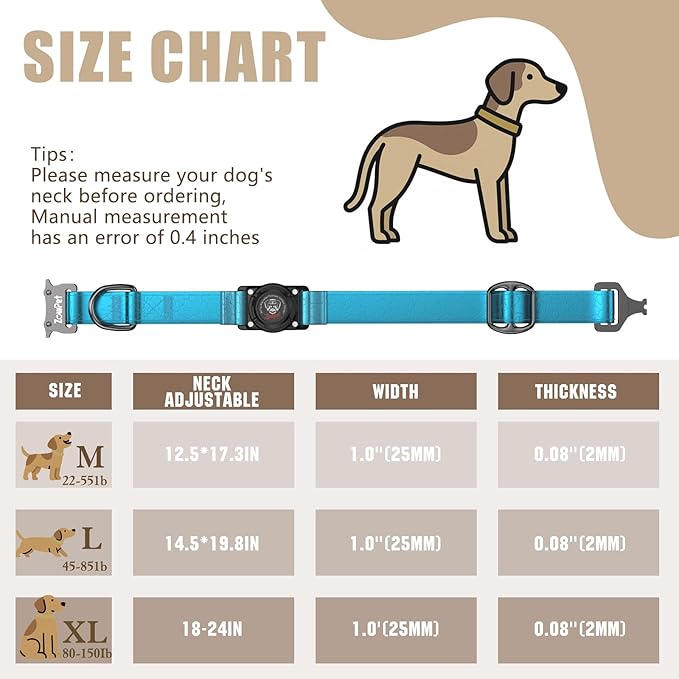 AirTag Dog Collar - Leather Dog Collar with Airtag Holder | IP68 Waterproof AirTag Holder with Metal Buckle, Comfortable GPS Dog Collars Tracker for Medium Large Dogs (Blue, XL)