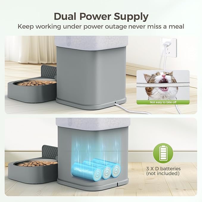 WiFi Automatic Cat Feeder with App - 6L Elevated Smart Food Dispenser for 2 Pets, Programmable 1-10 Meals, 2 Stainless Bowls & Dual Power