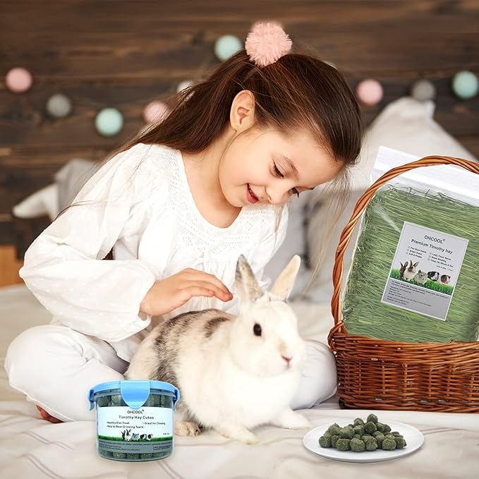 Timothy Hay Cubes 90 oz (9 * 10 oz) with Small Size - Timothy Grass Pellets for Tortoises Rabbits Guinea Pig Chinchilla