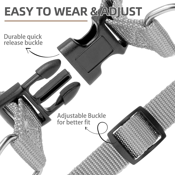 PUPTECK No Pull Dog Harness Soft Adjustable Basic Nylon Step in Puppy Vest Outdoor Walking with ID Tag, Grey, L