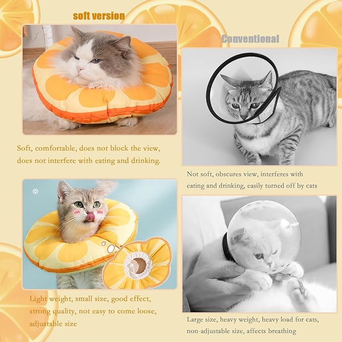 Cat Recovery Soft Collar.Waterproof Soft Recovery Cone Collar. Anti-bite and Anti-Lick Wound Healing Safe Adjustable Elizabethan Collar.(S)