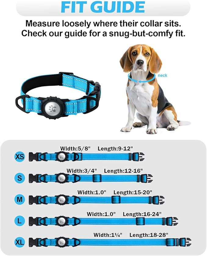 TagME Airtag Dog Collar,Waterproof Reflective Pet Collar with Airtag Holder,Soft Padded and Double D-Rings for Small Dogs,Light Blue