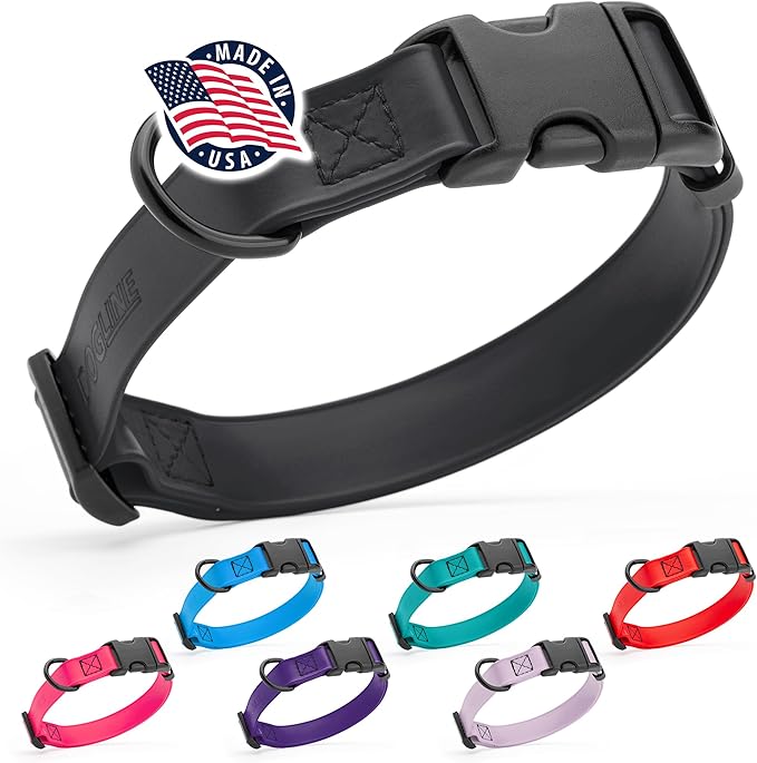 Dogline Biothane Waterproof Dog Collar with Quick Release Buckle Strong Coated Nylon Webbing with Odor- Proof for Easy Care Easy to Clean Fits Small Medium Large Dogs, Black 5/8" W 9-14" L