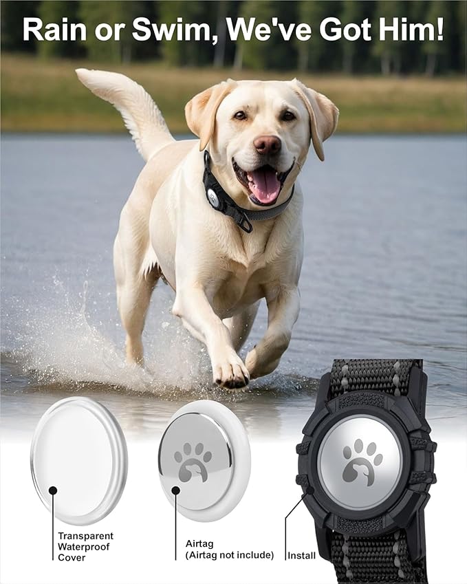 TagME Airtag Dog Collar,Waterproof Reflective Pet Collar with Airtag Holder,Soft Padded and Double D-Rings for Large Dogs,Black