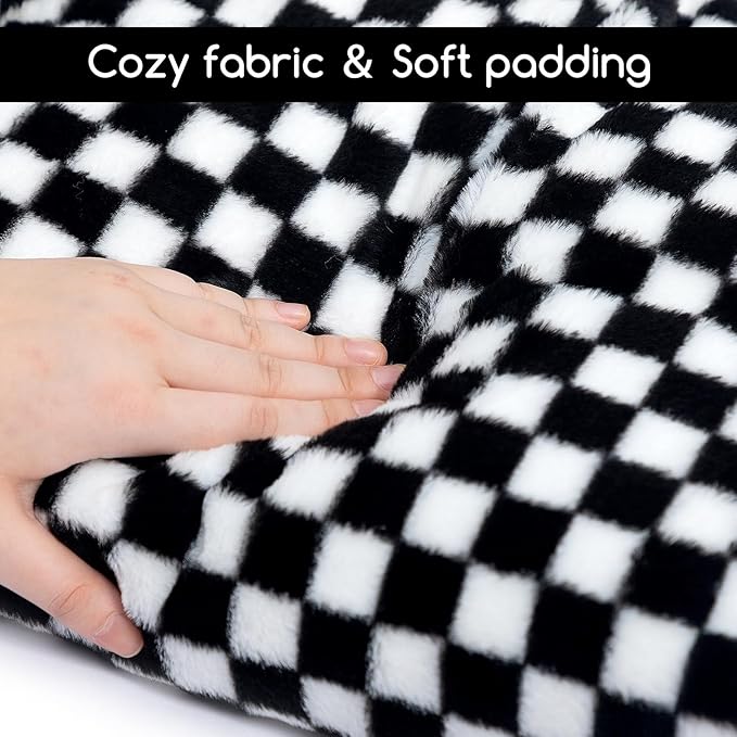 Hollypet Fluffy Plush Dog Cat Pet Couch Soft Calming Sofa Bed for Medium Small Cats and Dogs, Black and White