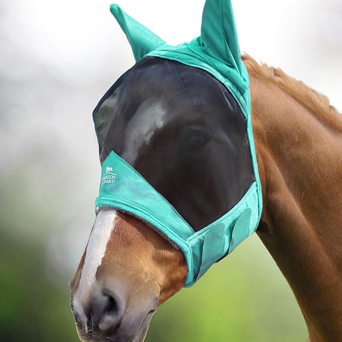 Harrison Howard CareMaster Pro Luminous Horse Fly Mask Large Eye Space Standard with Ears UV Protection for Horse Summer Mint S Pony