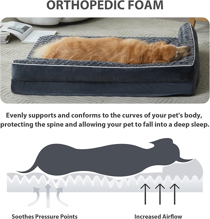 BFPETHOME Orthopedic Dog Beds for Large Dogs-Waterproof Sofa Dog Bed with Removable Washable Cover, Big Pet Bed with Waterproof Lining and Nonskid Bottom,Pet Bed for Large Dogs