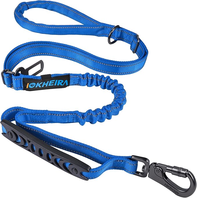 IOKHEIRA 6Ft /4Ft Dog Leash Rope for Large Dogs, Heavy Duty with Comfortable Padded Handle and Highly Reflective Threads,4-in-1 Multifunctional Dog Leashes with Car Seat Belt for Training (Blue)
