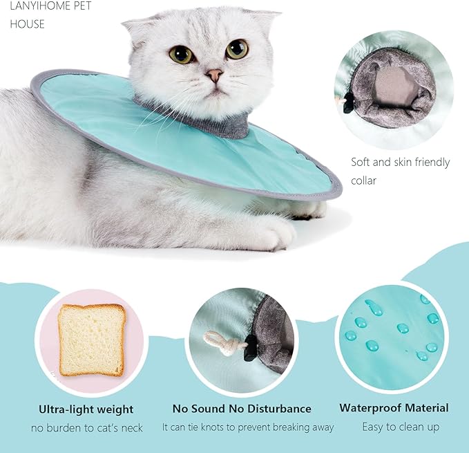 Waterproof Cat Recovery Collar - Ultra-Light Flat Neck Cones After Surgery, Adjustable Elizabethan Collars for Kitten Cats Puppy Rabbits, Mint Green, XL Size
