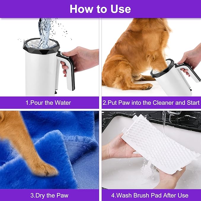 MYPIN Rechargeable Automatic Dog Paw Cleaner, Black - Portable Pet Paw Washer Cup with Soft Silicone Brush, 7.4V High Power, Suitable for Big Dog and Cat Grooming