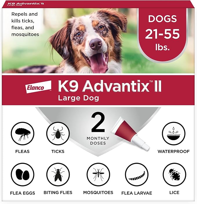 K9 Advantix II Large Dog Vet-Recommended Flea, Tick & Mosquito Treatment & Prevention | Dogs 21-55 lbs. | 2-Mo Supply (Packaging may vary)