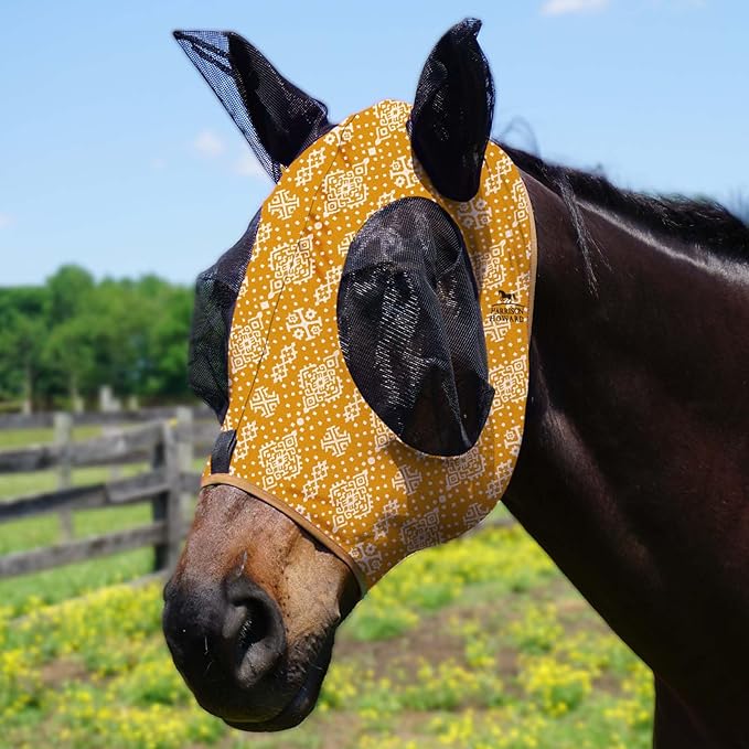 Harrison Howard Super Comfort Stretchy Fitting Horse Fly Mask with UV Protection Soft on Skin with Breathability Floral Retro M Cob