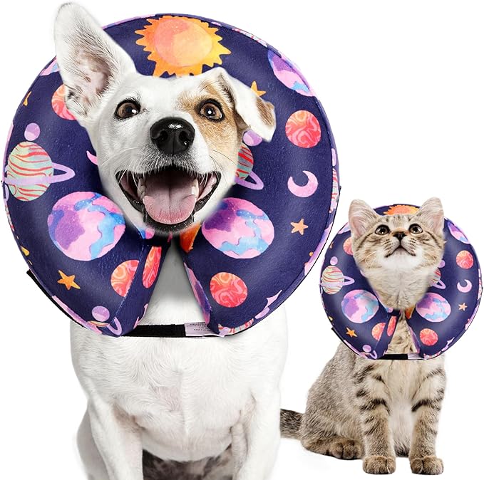 CuteBone Inflatable Dog Donut Collar with Removable Soft Fleece Covers for Small/Medium/Large Dogs and Cats After Surgery GWB11M