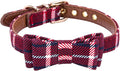 Puppy Collars for Small Dogs - StrawberryEC Adjustable Puppy Id Buckle Collar Leather. Cute Plaid Red Bowtie Dog Collar (Bow-Red)