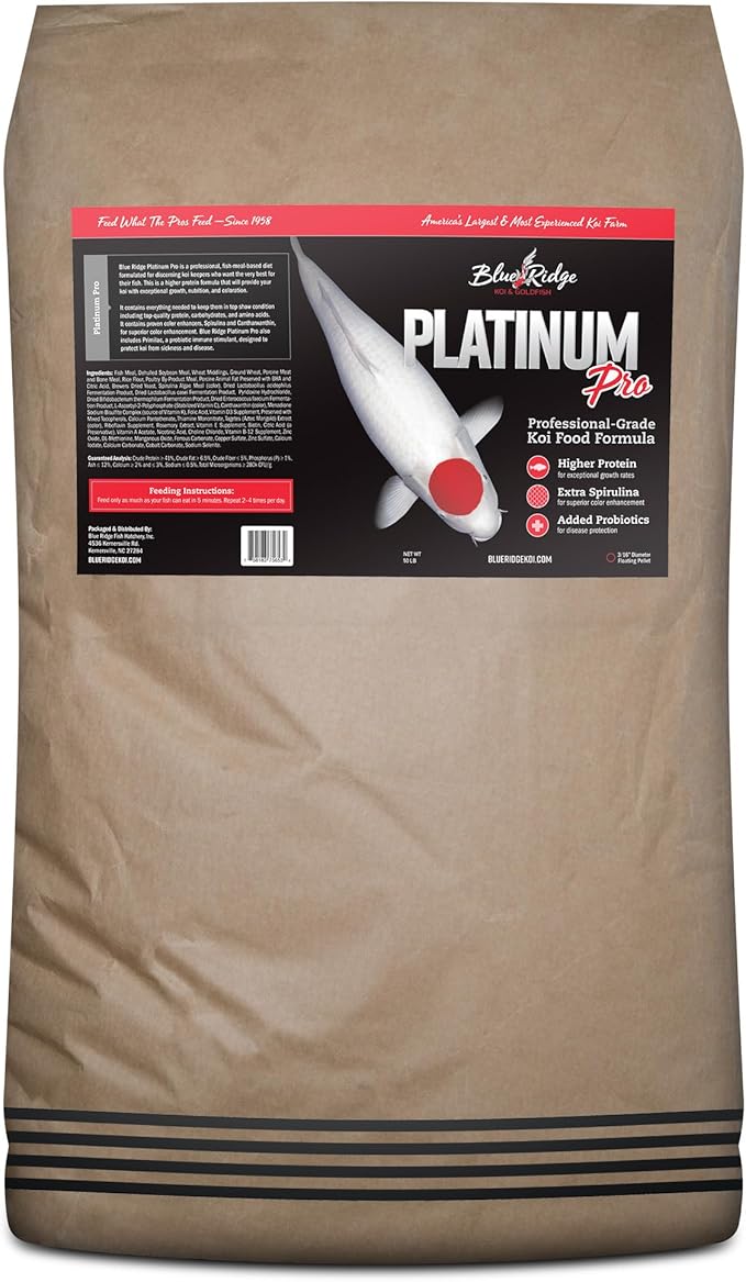 Blue Ridge Koi Fish Food 50lb - Platinum Pro Formula Goldfish Food, Premium Pond Pellets
