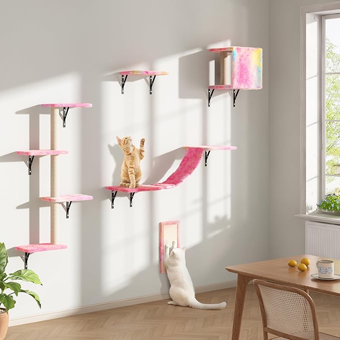 COZIWOW Wall Mounted Cat Furniture, Cat Wall Shelves and Perches, Floating Cat Shelves for Wall Set of 5 (Colorful)