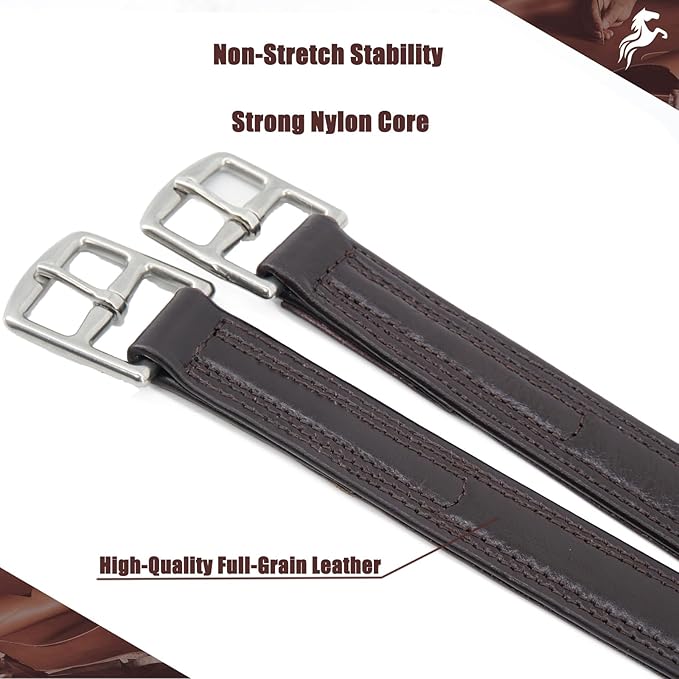 Jeereal Non-Stretch Stability English Stirrup Leathers with Strong Nylon Core for Equestrian Riding