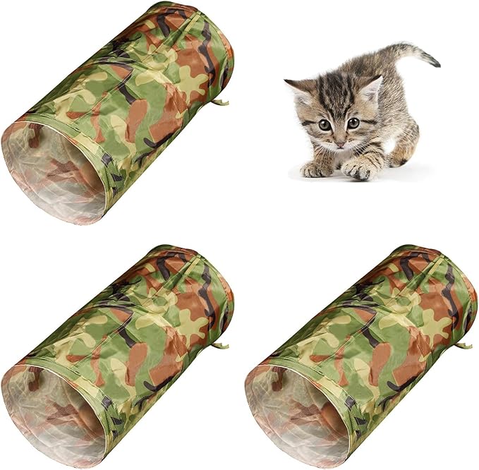 iCAGY Foldable Spiral Cat Tunnel - Indoor Toy for Small Cats, Kittens, and Rabbits - Tube for Interactive Play and Outdoor Fun - Pet Activity Toy Camouflage Green 20" 3 Pcs