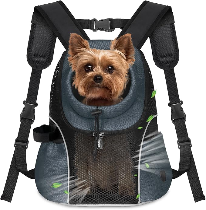 WOYYHO Pet Dog Carrier Backpack Small Dog Front Backpack Ventilated Mesh Dog Travel Back Pack with Safety Belt for Travel Hiking Cycling Outdoor Adventures (Size S: 2-4.5 lbs, Dark Gray)