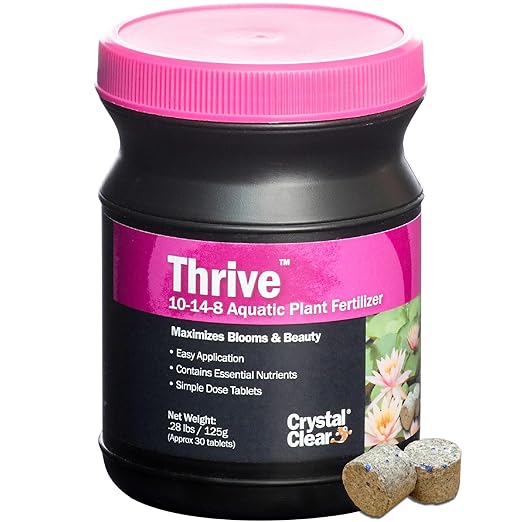 CrystalClear Thrive Aquatic Pond Plant Food, Fish Safe Water Garden Fertilizer, Nutrients Boost Lily & Lotus Flower Bloom & Root Growth, 30 Tablets