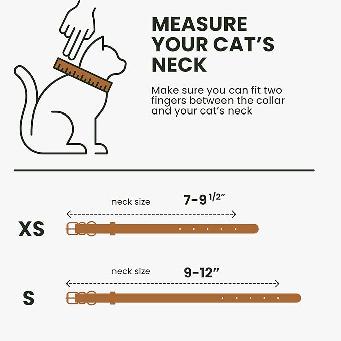 BRONZEDOG Leather Cat Collar with Removable Bells Non Breakaway Kitten QR Tag for Girl Boy (7" - 9" for Cats, Light Brown & Silver)