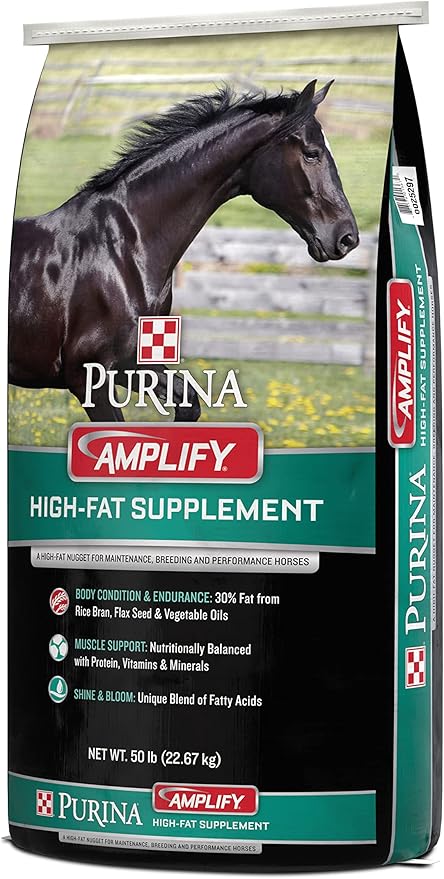 Purina, Amplify Equine, High-Fat Horse Supplement for Maintenance, Breeding, & Performance Horses, 50 lbs