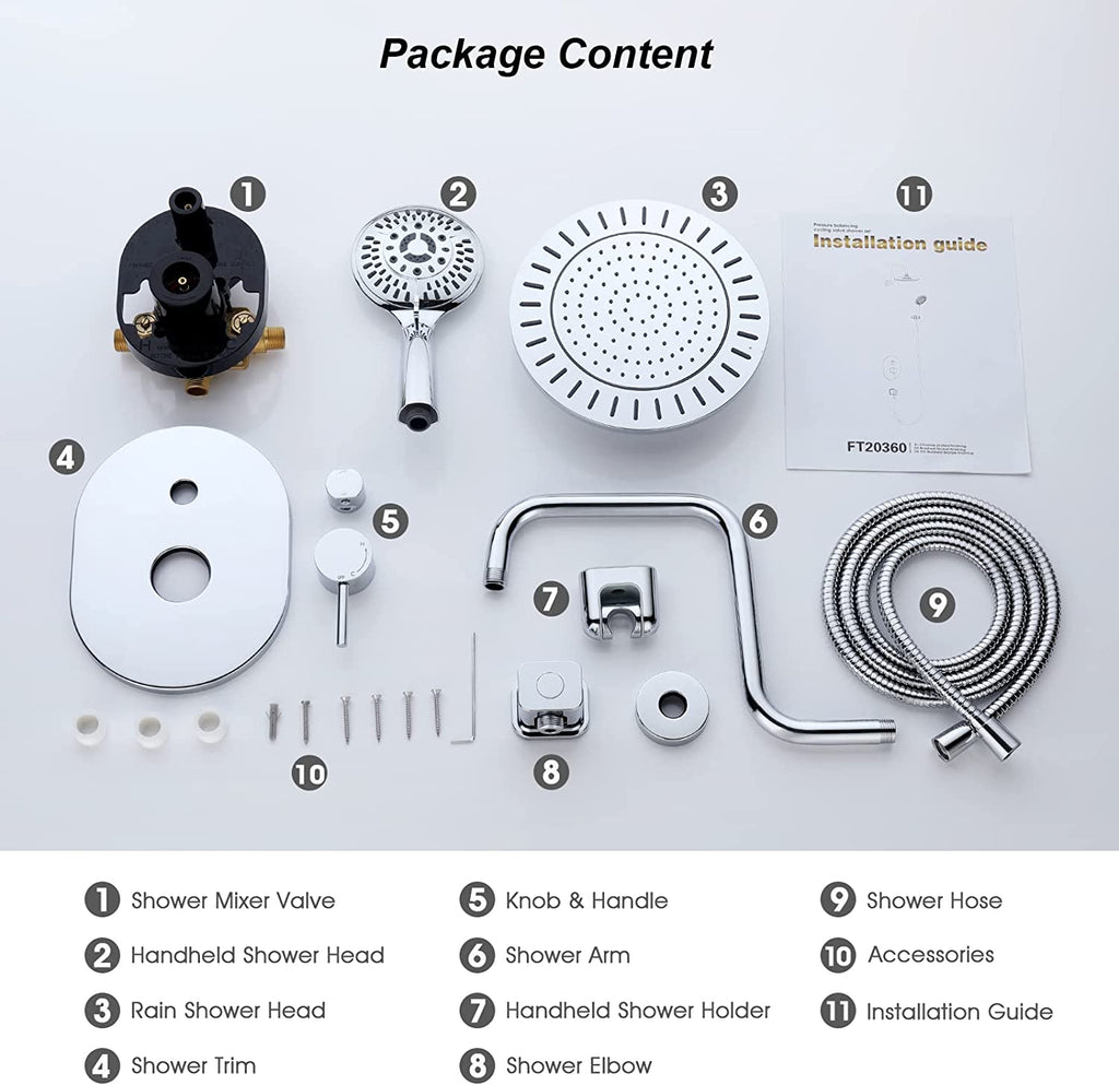 Rain Shower Faucet Set with Handheld Shower Head, 13" High Rise Arm & Valve