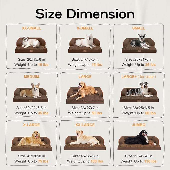Small Dog Bed Waterproof Orthopedic Dog Beds for Medium Sized Dogs Comfy Pet Cat Bed with Sides, Washable Removable Cover