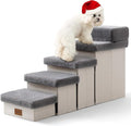 Dog Stair for Small Dogs with Storage, Foldable Pet Step with Soft Cover, Older Cat Ramp for Chair Couch Sofa, Lightweight, Durable, Comfort, 39.7x13x21.2 inch, 5 Tiers, Grey