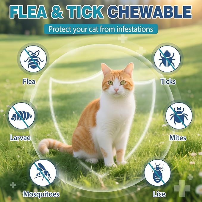 Chewable Flea Treatment for Cats Flea and Tick Prevention for Cats Chewables Fleas Chewables for Cat of All Breeds and Ages 300 Chewable Tablets