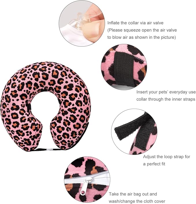 CuteBone Inflatable Dog Cone with Removable Soft Fleece Covers for Small/Medium/Large Dogs and Cats Neck Donut Collar After Surgery GWB10L