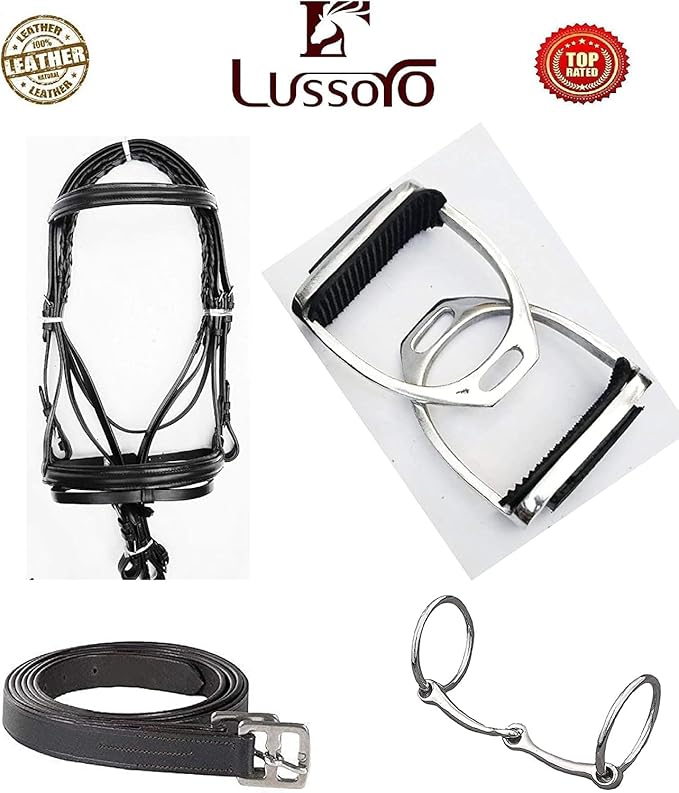 Leather English Riding Horse Black Saddle Starter Kit for Horse Riding Gift Set English Jumping Saddle 7 Pcs Combo Pack