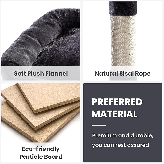 SHA CERLIN 68 Inches Multi-Level Large Cat Tree for Large Kitties/Big Cat Tower with Condo/Cozy Plush ‌Pussycat Perches/Sisal Scratching Posts and Hammocks/Activity Center/Dark Grey