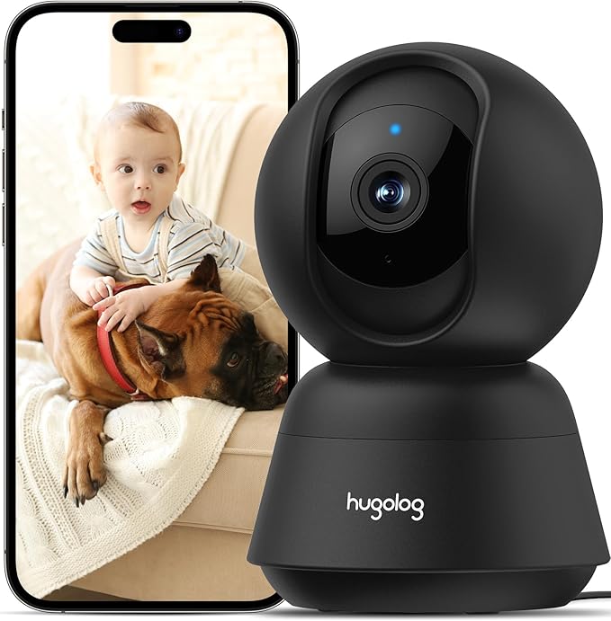 Hugolog 2K 3MP Indoor Pan/Tilt Security Camera with Auto-Focus,Ideal for Baby Monitor/Pet Camera/Home Security,Starlight Color Night Vision,Human/Pet AI,US Cloud,Compatible with Alexa